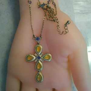 Avon Jewelry - Vintage Citrine & Amethyst Cross Necklace Avon Jewelry - Vintage Citrine & Amethyst Cross Necklace
